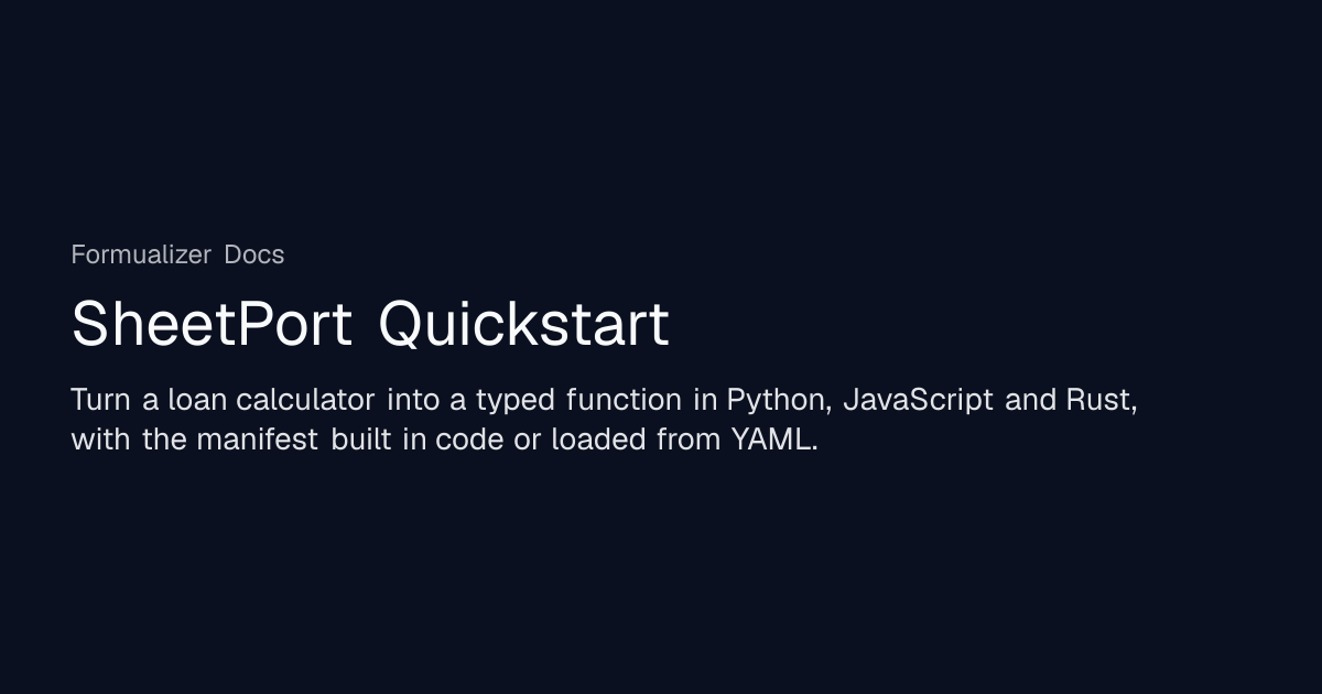 SheetPort Quickstart | Formualizer Docs